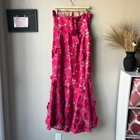 Helsi Embroidered Floral Pink Strapless Lace Up Corset Back Midi Gown‎ Size XL - Picture 8 of 12